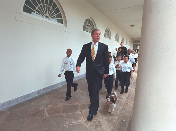 President Bush Takes Students from Cleveland Elementary School on a Tour at the White House