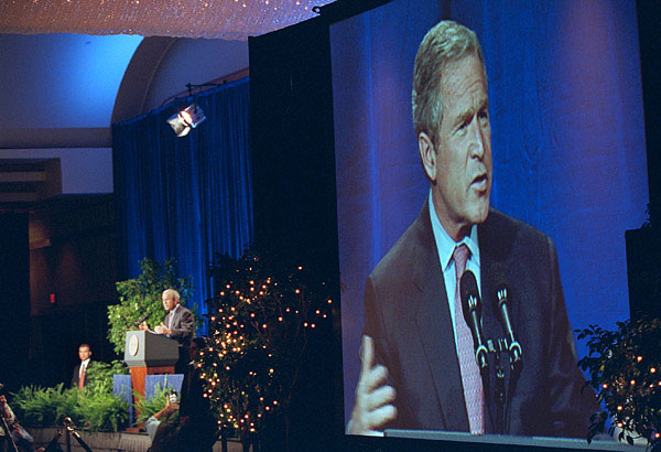 President George W. Bush speaks to the Electronics Industries Alliance Tuesday, May 8. WHITE HOUSE PHOTO BY ERIC DRAPER
