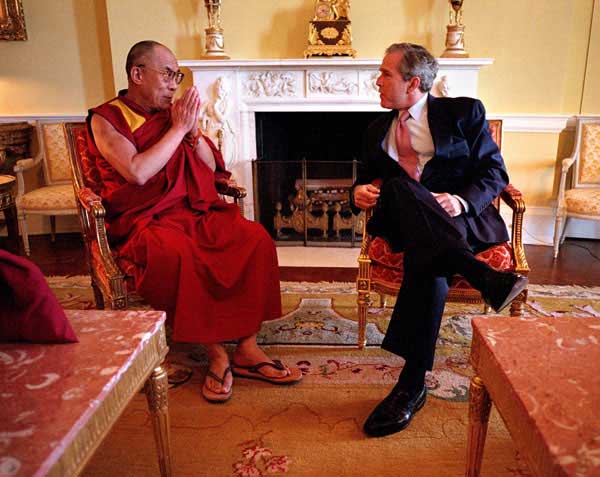 President George W. Bush visits with the Dalai Lama Wednesday, May 23 at the White House. WHITE HOUSE PHOTO BY ERIC DRAPER
