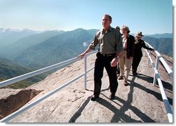 President George W. Bush tours Moro Rock in the Sequoia National Park during his trip to California, Wednesday, May 30.  White House photo by Paul Morse
