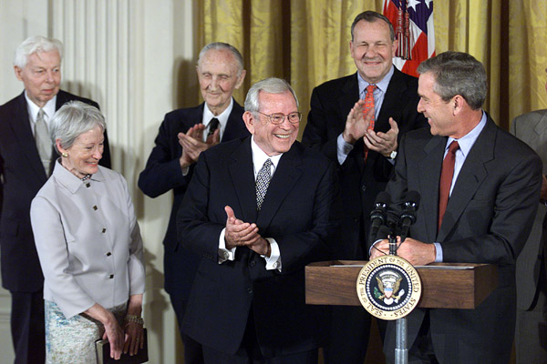 President Bush announces the nomination of Howard Baker as Ambassador to Japan Tuesday, June 26, at the White House. WHITE HOUSE PHOTO BY PAUL MORSE