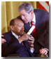 President George W. Bush honors music legend Lionel Hampton during a ceremony recognizing Black Music Month in the East Room of the White House on June 30, 2001. WHITE HOUSE PHOTO BY PAUL MORSE