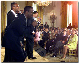 Take 6 performs for President George W. Bush and First Lady Laura Bush during a Black Music Month celebration in the East Room of the White House on June 30, 2001. WHITE HOUSE PHOTO BY PAUL MORSE