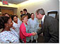 President Bush greets some of the staff and patients at Inova Fairfax Hospital July 3, 2001. The President and Mrs. Bush were at the hospital visiting Desiree and Stephen Sayle, who were celebrating the birth of their second daughter, Vivienne. White House photo by Eric Draper.