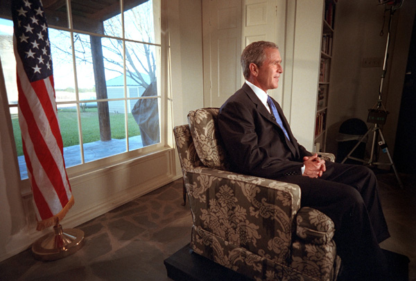 President Bush talks to the nation about stem cell research from Crawford, Texas, Thursday, August 9, 2001. White House Photo by Eric Draper.