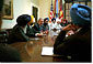President Bush meets with Sikh Community Leaders in the White House Roosevelt Room to discuss,"the common commitment to make sure that every American is treated with respect and dignity. We're all Americans, bound together by common ideals and common values," said the President during his remarks. White House photo by Tina Hager.