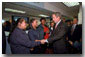 Federal Emergency Management Agency employees greet President Bush during his visit to the agency's headquarters to thank them for recent days of hard work Oct. 1. 