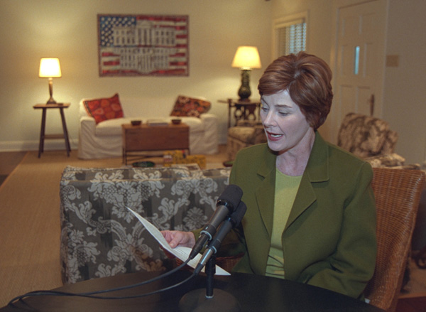 First Lady Laura Bush reads her Radio Address from Prairie Chapel Ranch in Crawford, Texas.