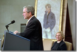 President George W. Bush speak at the Dedication Of the Robert F. Kennedy Department of Justice Building in Washington, D. C., Nov. 19. Seventy-nine Americans have held the title of Attorney General, and 25 of them worked in this building. But in the history of this department, and in the memory of our country, we hold a special place for Robert Francis Kennedy," said President Bush. White House photo by Paul Morse.