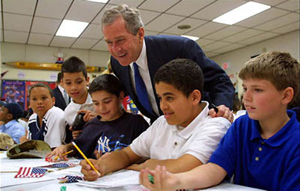 Earlier this year, President Bush met with students at B.W. Tinker School in Waterbury, Connecticut. On Tuesday, December 18, Congress passed the historic bipartisan education bill. The President said he looks forward to signing the bill early next year. White House photo by Paul Morse.
