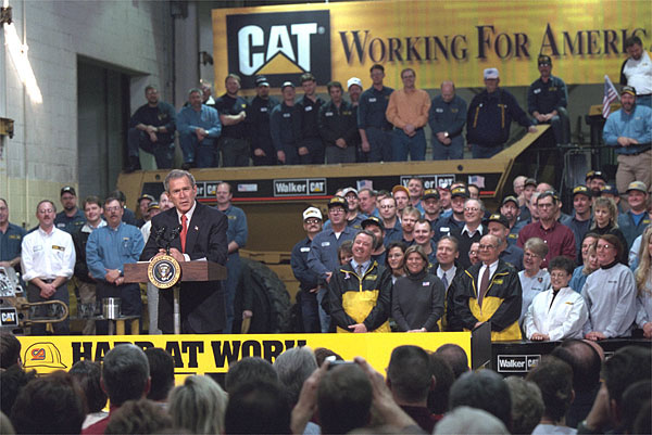 President George W. Bush addresses employees at Cecil I. Walker Machinery Co. in Charleston, WV, Jan. 22. White House photo by Tina Hager.