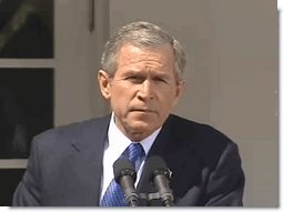 President George W. Bush Thursday said, "Conflict is not inevitable. Distrust need not be permanent. Peace is possible when we break free of old patterns and habits of hatred." White House screen capture by Monty Haymes.