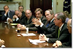 President George W. Bush meets with members of the United Jewish Communities in the Roosevelt Room, May 15, 2002. White House photo by Paul Morse.