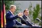 President George W. Bush and German Chancellor Gerhard Schroeder participate in a press conference in the courtyard of Kanzleramt-Chancellery Building in Berlin, Germany, Thursday, May 23. White House photo by Paul Morse.