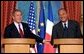 President George W. Bush answers questions at a press conference with French President Jacques Chirac at the Elysee Palace in Paris, France on May 26, 2002. White House photo by Paul Morse.