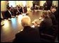 President Bush meets with bipartisan members of Congress to discuss the Department of Homeland Security Friday morning, June 7, 2002 in the Cabinet Room of the White House. 