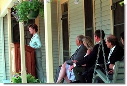 Mrs. Bush speaks during the dedication ceremony of the Katherine Anne Porter Literacy Center in Tyler, Texas, June 13, 2002.  White House photo by Tina Hager