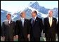 President George W. Bush and other leaders at the G8 Summit in Alberta, Canada, June 26. Pictured with the President from left are German Chancellor Gerhard Schroeder, French President Jacques Chirac and Canadian Prime Minister Jean Chretien.  
