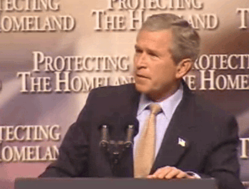 President George W. Bush addressed federal employees about Homeland Security. Video screen capture by Monty Haymes. Video screen capture by Monty Haymes.