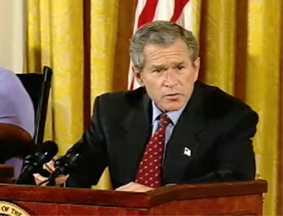 President Bush commemorated the anniversary of the Americans with Disabilities Act -- landmark legislation that opens doors for more than 50 million people living with disabilities throughout our country. Video screen capture by Monty Haymes.