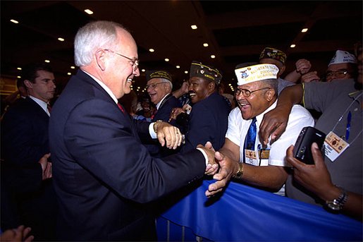 Vice President Dick Cheney shakes hands with veterans after addressing the Veterans of Foreign Wars 103rd National Convention in Nashville, Tenn. Monday, Aug. 26. White House photo by David Bohrer.