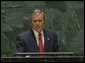 President Bush delivers remarks to the United Nations General Assembly. September 12, 2002. Video screen capture by Monty Haymes.