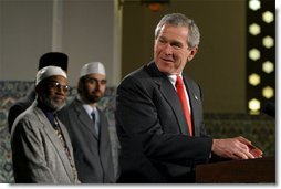 President George W. Bush marks Eid al-Fitr, the end of the Muslim holy month of Ramadan, with an address at the Islamic Center of Washington, D.C., Thursday, Dec. 5.   White House photo by Paul Morse
