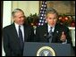 President George W. Bush announces William Donaldson as his nominee for Chairman of the Securities and Exchange Commission Tuesday, December 10, 2002 in the Roosevelt Room of the White House. White House photo by Paul Morse