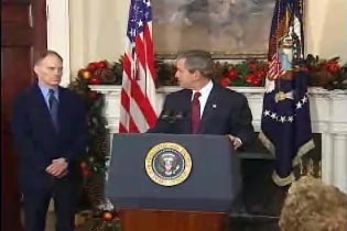 President George W. Bush names Stephen Friedman as Director of the National Economic Council. White House screen capture.