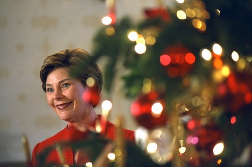Laura Bush conducts a press preview of the White House Christmas decorations, Thursday, Dec. 5. White House photo by Tina Hager.