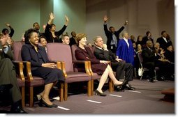 Celebrating the national observance of Dr. Martin Luther King, Jr.'s birthday, President George W. Bush and Laura Bush attend services at the First Baptist Church of Glenarden in Landover, Md., Monday, Jan. 20. 2003.  White House photo by Susan Sterner