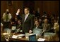 Governor Tom Ridge is sworn in during senate confirmation hearings as Secretary of the Department of Homeland Security at the U.S. Capitol Jan. 17, 2003. The Senate unanimously confirmed Governor Ridge as the first Secretary of DHS Jan. 22, 2003. White House photo by Tina Hager
