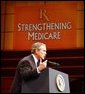 President George W. Bush addresses the audience at Devos Performance Hall in Grand Rapids, Mich., Wednesday, Jan. 29, 2003. "I urged the Congress last night to put aside all the politics and to make sure the Medicare system fulfills its promise to our seniors," President Bush said. "I believe that seniors, if they're happy with the current Medicare system, should stay on the current Medicare system. That makes sense. If you like the way things are, you shouldn't change. However, Medicare must be more flexible. Medicare must include prescription drugs."  White House photo by Tina Hager
