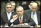 Colin Powell addresses the U.N. Security Council. White House screen capture.