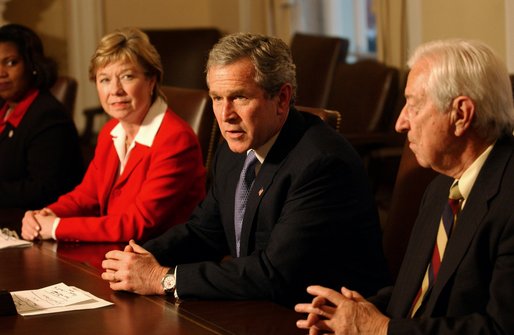 President George W. Bush addresses the media during a bipartisan meeting on Welfare Reform in the Cabinet Room Tuesday, Feb. 11, 2003. White House photo by Tina Hager.