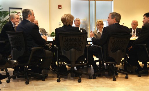 President George W. Bush meets with small investors at Charles Schwab and Company in Alexandria, Va., Wednesday, Feb. 12, 2003. White House photo by Tina Hager
