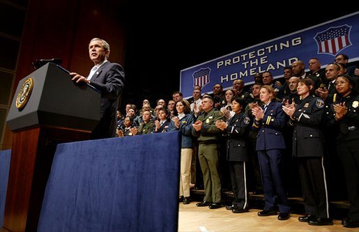 President George W. Bush delivers remarks to new employees of the U.S. Department of Homeland Security at the Ronald Reagan Building and International Trade Center in Washington, D.C., Friday, Feb. 28, 2003. White House photo by Paul Morse