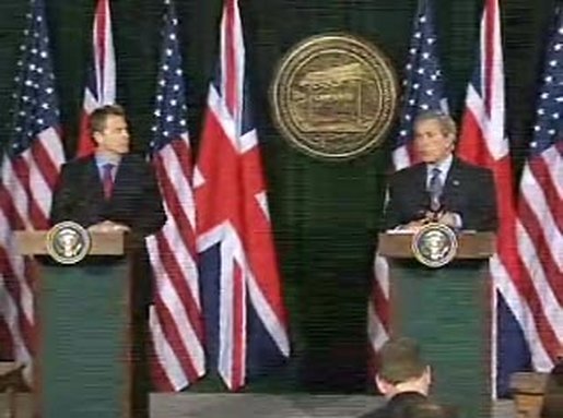 President Bush and Prime Minister Blair held a joint press availability today. White House screen capture