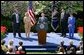 President George W. Bush discusses the economy in the Rose Garden Tuesday, April 15, 2003. Accompanying President Bush on stage are, from left, small business owners Tim Barrett, Christine Bierman, Frank Fillmore and Karla Aaron. White House photo by Paul Morse