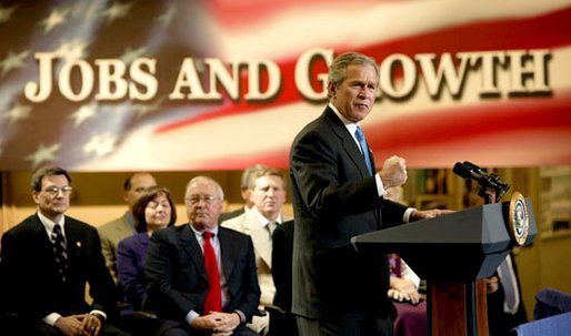 President George W. Bush discusses jobs and the economy at the Timken Company in Canton, Ohio, April 24, 2003. White House photo by Paul Morse.