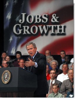 President George W. Bush addresses small business owners and employees during a roundtable discussion at the Robinson Center in Little Rock, Ark., Monday, May 5, 2003.  White House photo by Susan Sterner