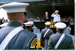 Vice President Dick Cheney stands for the National Anthem at the U. S. Military Academy Commencement Ceremony in West Point, N.Y., May 31, 2003.  White House photo by David Bohrer