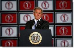 President George W. Bush addresses the Illinois State Medical Society in Chicago Wednesday, June 11, 2003.  White House photo by Paul Morse