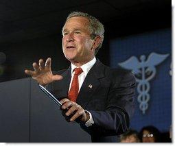 President George W. Bush addresses seniors about Medicare at New Britain General Hospital in New Britain, Conn., Thursday, June 12, 2003.  White House photo by Eric Draper