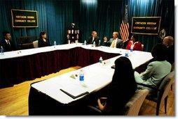 President George W. Bush holds a roundtable discussion on unemployment training at Northern Virginia Community College in Annandale, Va., Tuesday, June 17, 2003.  White House photo by Tina Hager