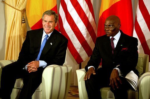 President George W. Bush meets with President Abdoulaye Wade of Senegal at the Presidential Palace in Dakar, Senegal, Tuesday morning, July 8, 2003. White House photo by Paul Morse.