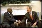 President George W. Bush met with President Abdoulaye Wade of Senegal today in Senegal. This photo was taken when President Wade met with President Bush in the Oval Office on June 18, 2002. File photo.