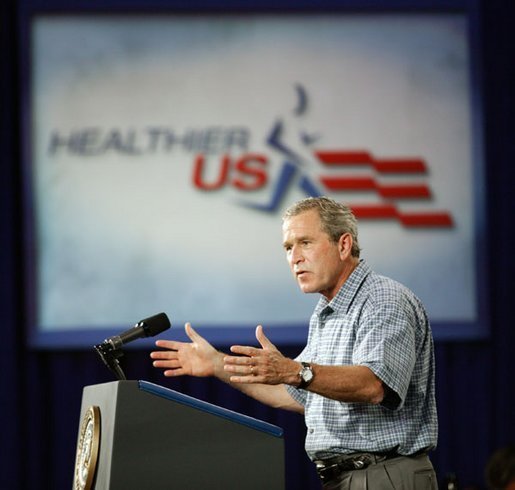 President George W. Bush delivers remarks on his Health and Fitness Initiative in Dallas, Texas, Friday, July 18, 2003. White House photo by Paul Morse