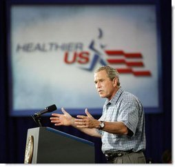President George W. Bush delivers remarks on his Health and Fitness Initiative in Dallas, Texas, Friday, July 18, 2003.  White House photo by Eric Draper