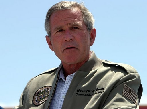 President George W. Bush makes remarks to military personnel and their families at Marine Air Corps Station Miramar near San Diego, CA on August 14, 2003. White House photo by Paul Morse.